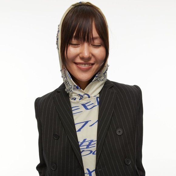 H&M Studio Collection Mesh Hoodie Embellished Jewel Light Graffiti Top Shirt XS - Picture 6 of 6